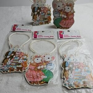 Lot Of 5 Vintage Easter Paper Candy Bags  Victorian Themed Dbl Sided Graphics